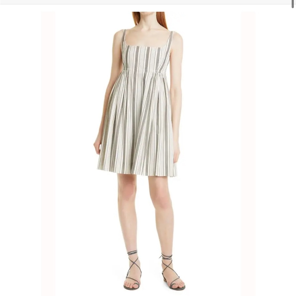 Rebecca Taylor Grey Striped Dress Empire Waist NEW Size 8 Full Skirt